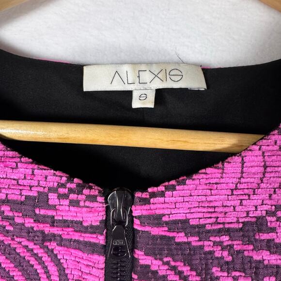 ALEXIS Saratova Hot Pink Black Short Sleeved Zip Up Cocktail Party Dress Barbie - Picture 4 of 7